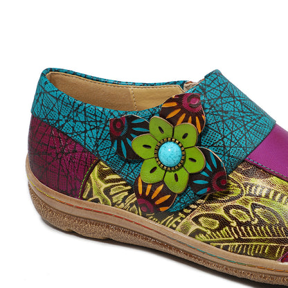 Outdoor all leather hand retro contrast soft flat shoes