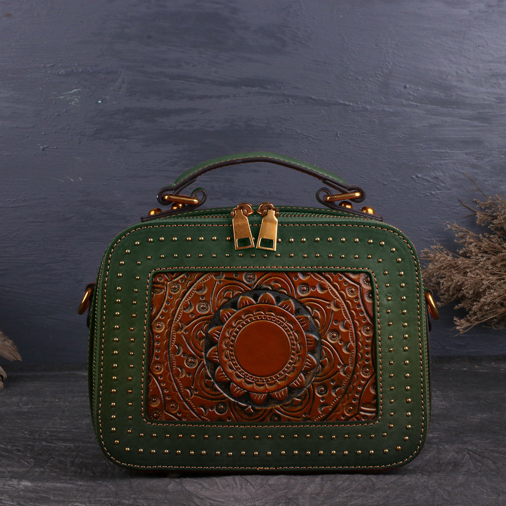 WOMEN GENUINE LEATHER VINTAGE TOTEM DESIGNER HANDBAG SHOULDER BAG