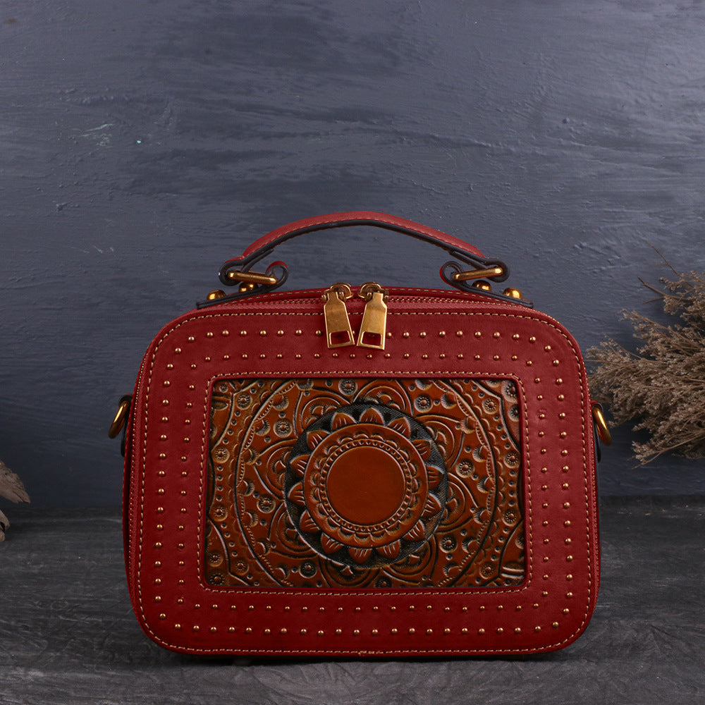 WOMEN GENUINE LEATHER VINTAGE TOTEM DESIGNER HANDBAG SHOULDER BAG