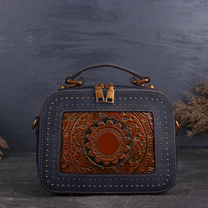 WOMEN GENUINE LEATHER VINTAGE TOTEM DESIGNER HANDBAG SHOULDER BAG