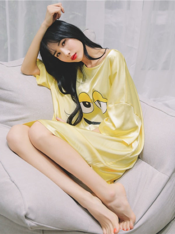 LOOSE COMFORTABLE CARTOON PRINT DRESS PAJAMAS