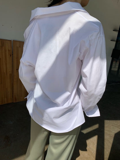 White Loose Cross-Over Cropped V-Neck Shirt