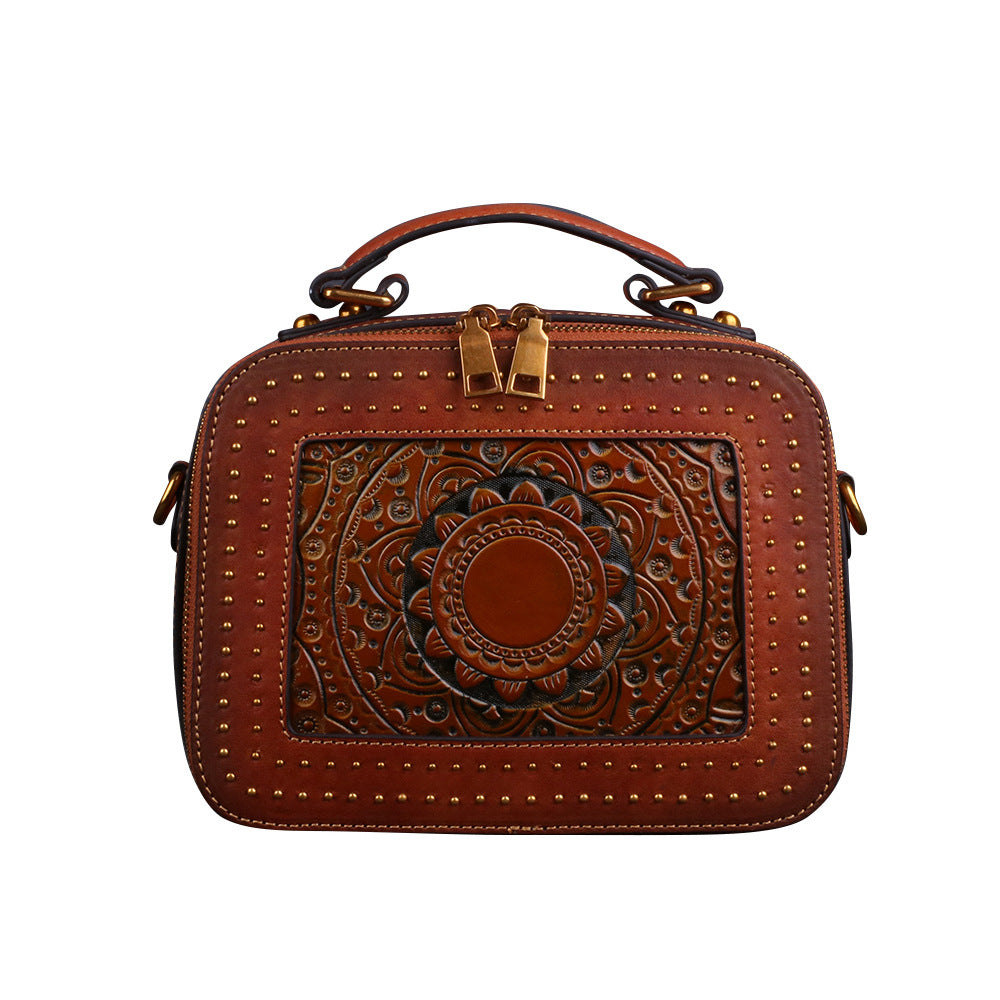 WOMEN GENUINE LEATHER VINTAGE TOTEM DESIGNER HANDBAG SHOULDER BAG