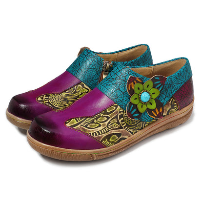 Outdoor all leather hand retro contrast soft flat shoes