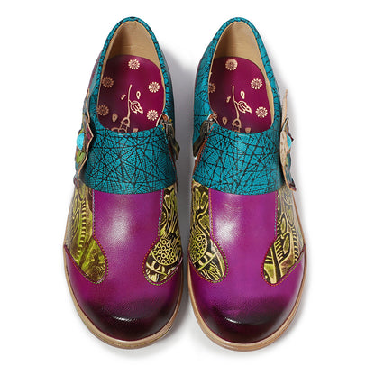 Outdoor all leather hand retro contrast soft flat shoes