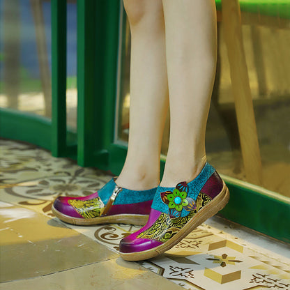 Outdoor all leather hand retro contrast soft flat shoes