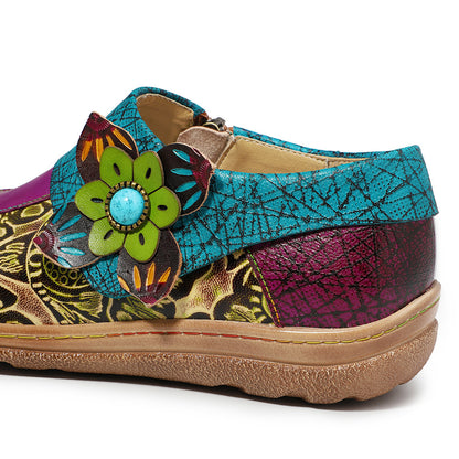 Outdoor all leather hand retro contrast soft flat shoes