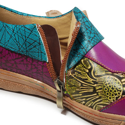 Outdoor all leather hand retro contrast soft flat shoes