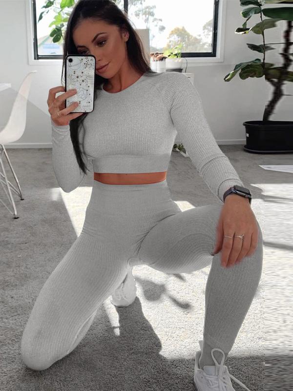 Solid Sports Tee& Fitness Leggings Suits