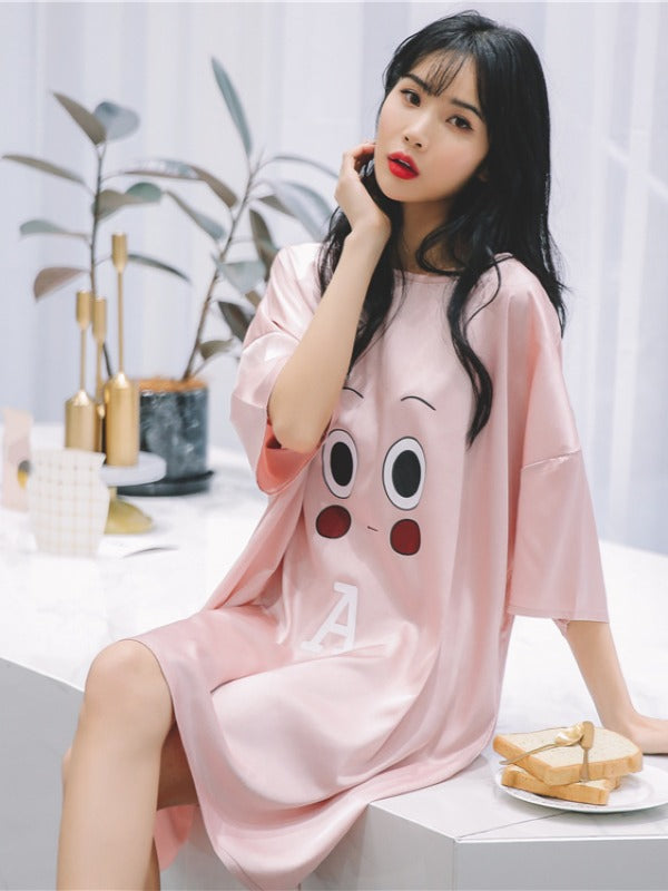 LOOSE COMFORTABLE CARTOON PRINT DRESS PAJAMAS
