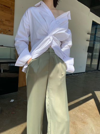 White Loose Cross-Over Cropped V-Neck Shirt