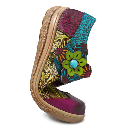 Outdoor all leather hand retro contrast soft flat shoes