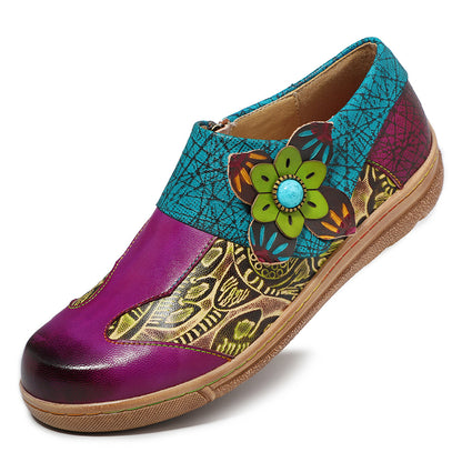 Outdoor all leather hand retro contrast soft flat shoes