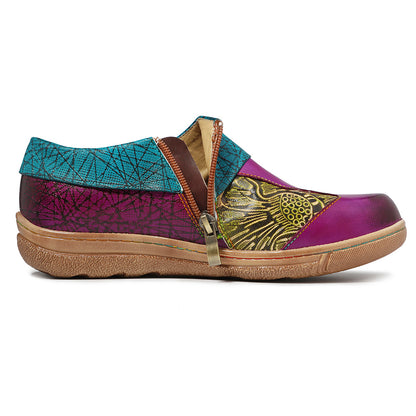 Outdoor all leather hand retro contrast soft flat shoes