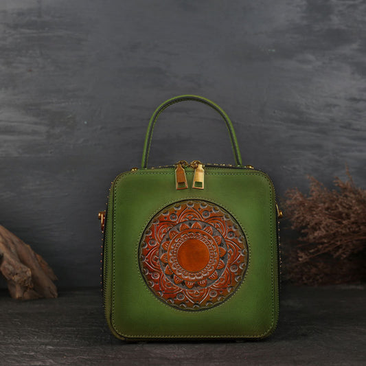WOMEN GENUINE LEATHER VINTAGE TOTEM DESIGNER HANDBAG SHOULDER BAG