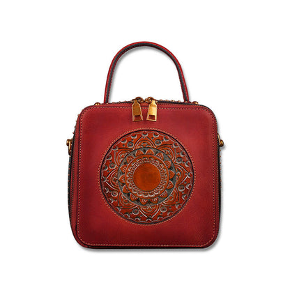 WOMEN GENUINE LEATHER VINTAGE TOTEM DESIGNER HANDBAG SHOULDER BAG