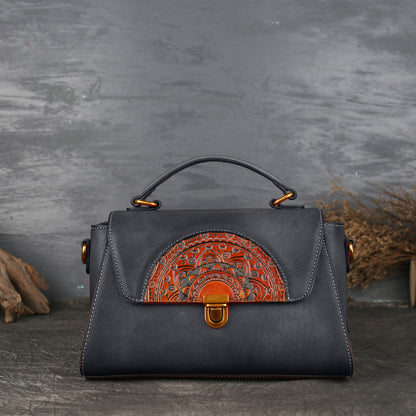 WOMEN GENUINE LEATHER VINTAGE TOTEM DESIGNER HANDBAG SHOULDER BAG