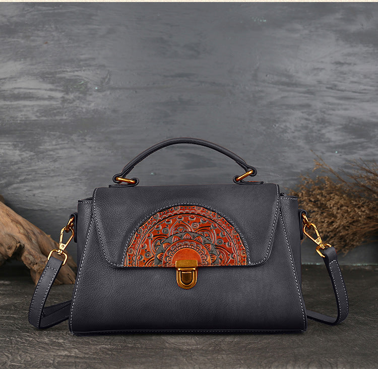 WOMEN GENUINE LEATHER VINTAGE TOTEM DESIGNER HANDBAG SHOULDER BAG