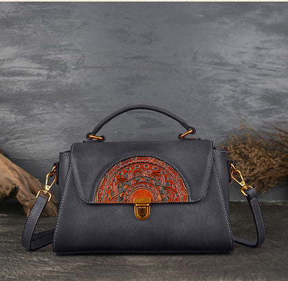WOMEN GENUINE LEATHER VINTAGE TOTEM DESIGNER HANDBAG SHOULDER BAG
