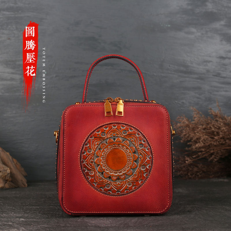 WOMEN GENUINE LEATHER VINTAGE TOTEM DESIGNER HANDBAG SHOULDER BAG