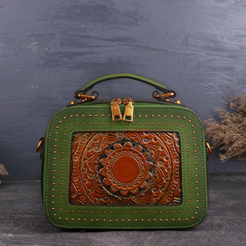 WOMEN GENUINE LEATHER VINTAGE TOTEM DESIGNER HANDBAG SHOULDER BAG