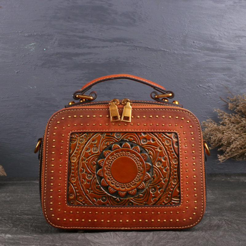 WOMEN GENUINE LEATHER VINTAGE TOTEM DESIGNER HANDBAG SHOULDER BAG