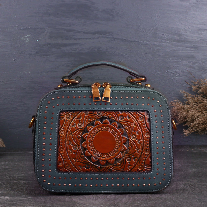 WOMEN GENUINE LEATHER VINTAGE TOTEM DESIGNER HANDBAG SHOULDER BAG