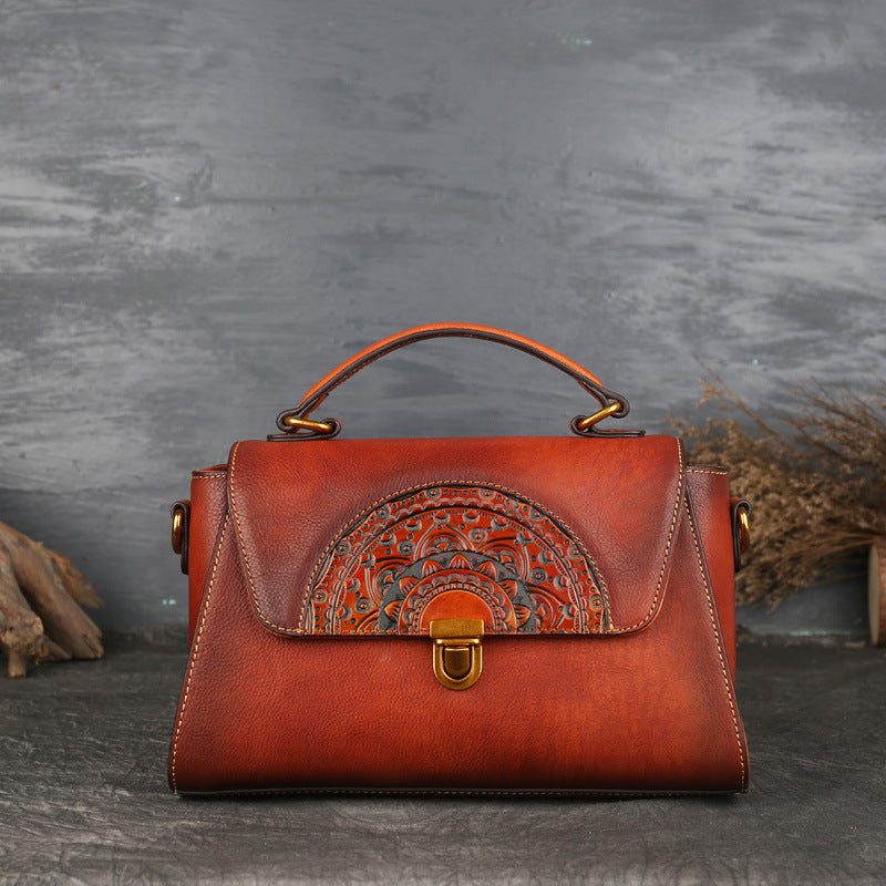 WOMEN GENUINE LEATHER VINTAGE TOTEM DESIGNER HANDBAG SHOULDER BAG