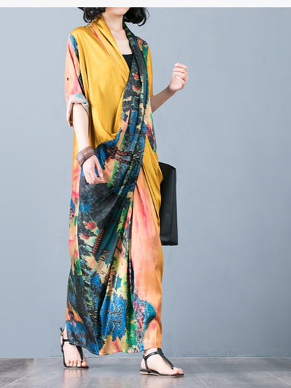 CASUAL SPLIT-JOINT SILK LONG DRESS
