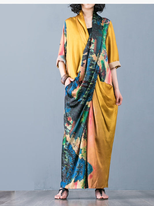CASUAL SPLIT-JOINT SILK LONG DRESS