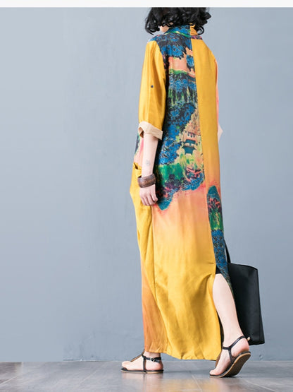 CASUAL SPLIT-JOINT SILK LONG DRESS