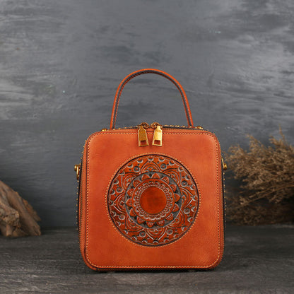 WOMEN GENUINE LEATHER VINTAGE TOTEM DESIGNER HANDBAG SHOULDER BAG