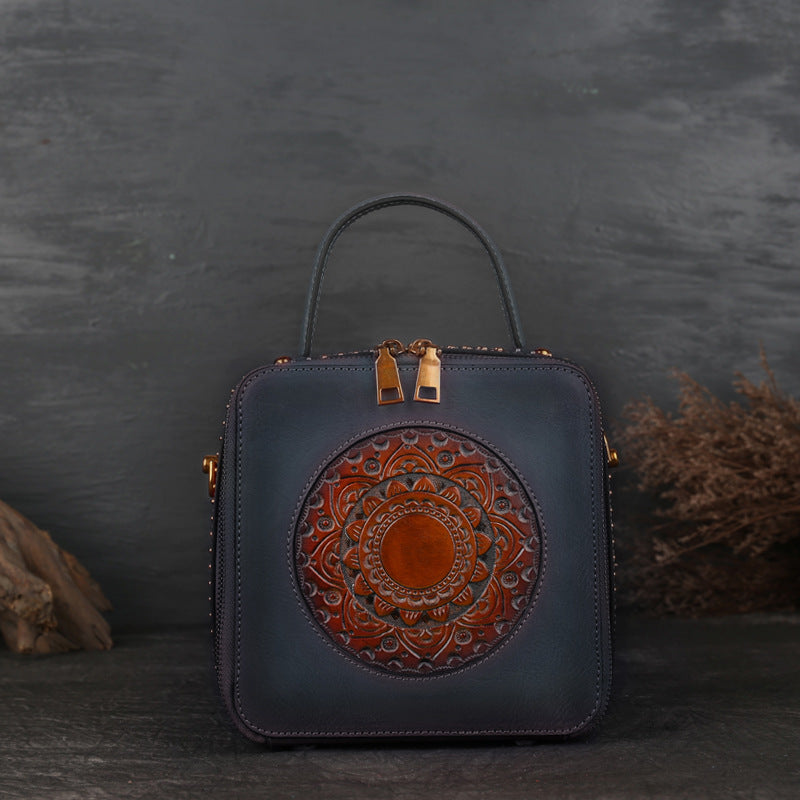 WOMEN GENUINE LEATHER VINTAGE TOTEM DESIGNER HANDBAG SHOULDER BAG