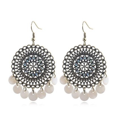 Fashion Round Cutout Diamond Ear Jewelry Shell Tassel Earrings