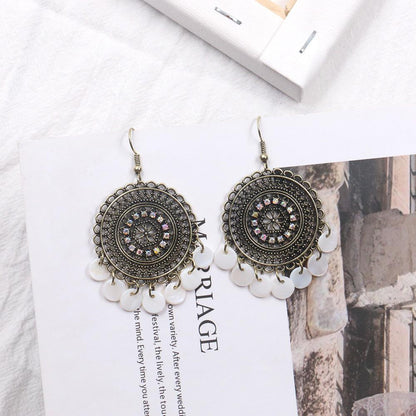 Fashion Round Cutout Diamond Ear Jewelry Shell Tassel Earrings