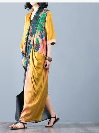 CASUAL SPLIT-JOINT SILK LONG DRESS