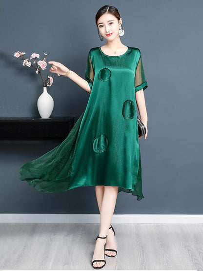 Plus Size Solid Color A-line Round-neck Mini Dress