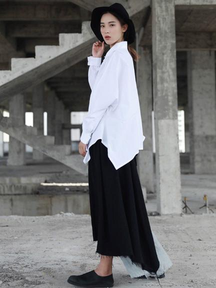 Ramie Cotton Split-joint Skirt Bottom