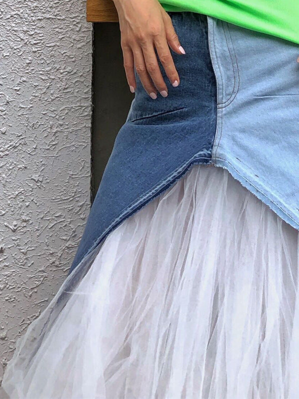 Fashion Split-joint Gauze Skirt