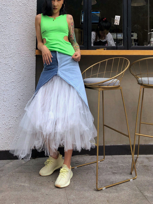 Fashion Split-joint Gauze Skirt