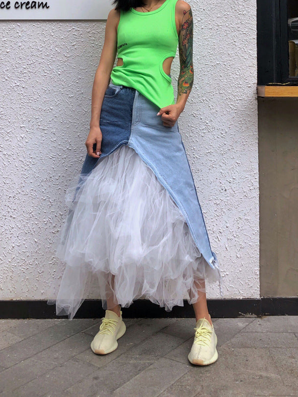 Fashion Split-joint Gauze Skirt