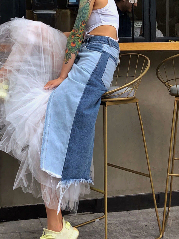 Fashion Split-joint Gauze Skirt