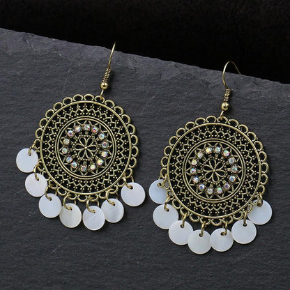 Fashion Round Cutout Diamond Ear Jewelry Shell Tassel Earrings