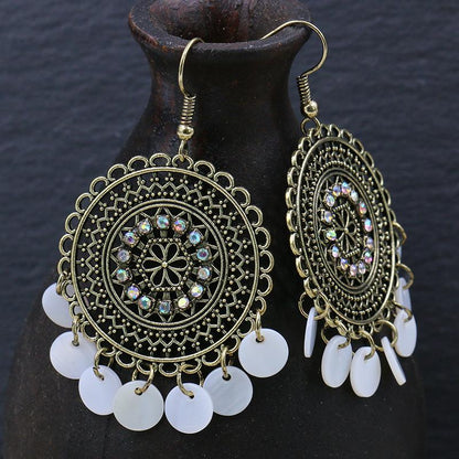 Fashion Round Cutout Diamond Ear Jewelry Shell Tassel Earrings