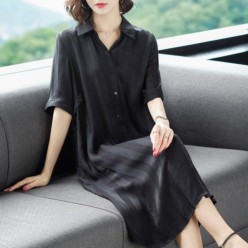 Casual Striped Single-breasted Shirt Dress