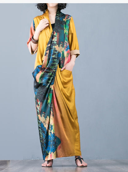 CASUAL SPLIT-JOINT SILK LONG DRESS