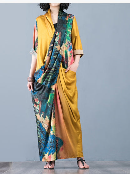 CASUAL SPLIT-JOINT SILK LONG DRESS