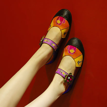 Pure handmade leather flat shoes