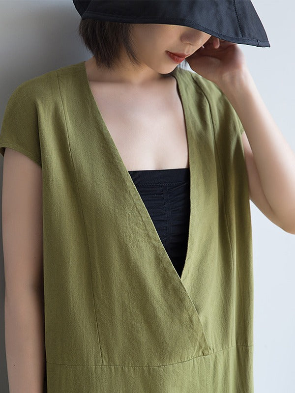 Loose Deep V-Neck Split-Front Long Dress