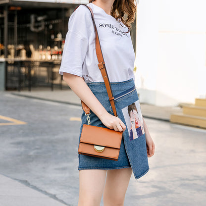Semi-circle buckle shoulder slung small square bag
